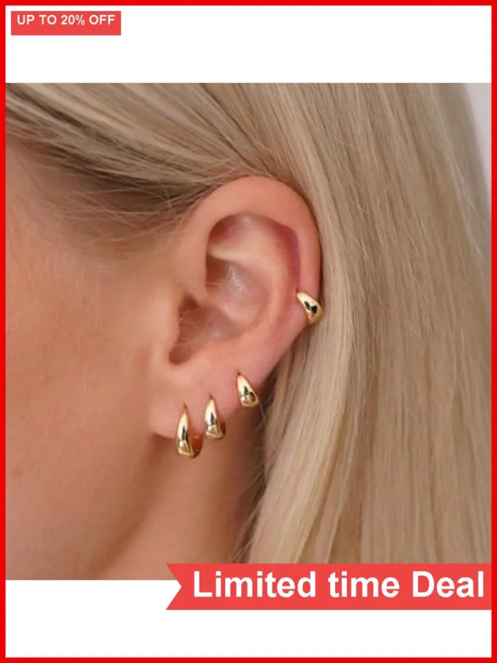 14K Gold Plated 4 Pair Huggie Hoop Earrings Set